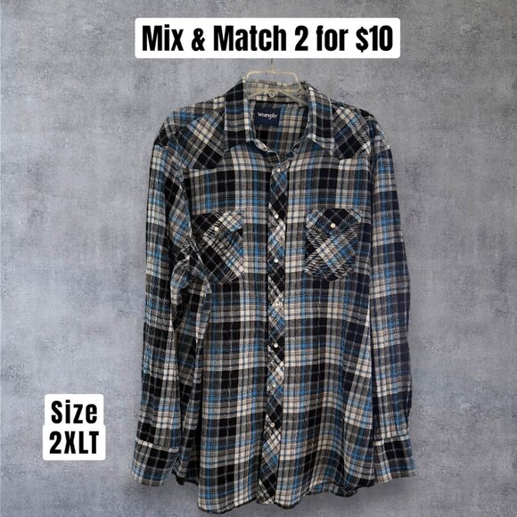 Wrangler Other - Wrangler Mens 2XLT Button Down Long Sleeve 100% Cotton Flannel Shirt